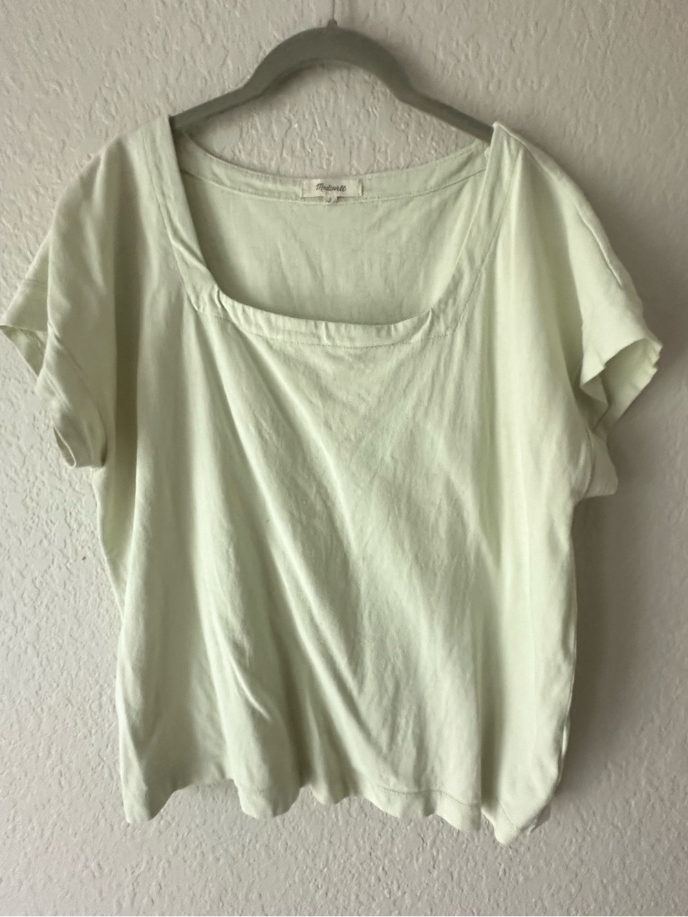 Madewell Square Neck T-Shirt - Light Green Cotton Tee - Size Large